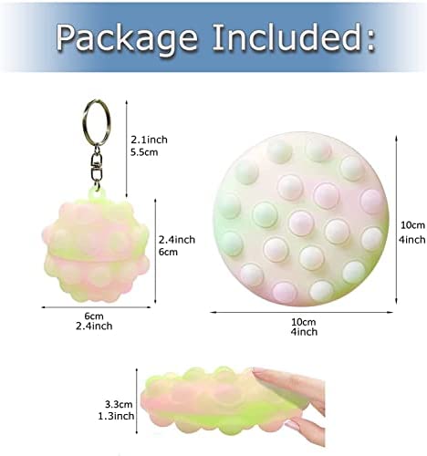 Zayedo Pop Its Ball Fidget Toy (2 Pack - Glow in The Dark) 3D Popit Toys (Round + Flat)