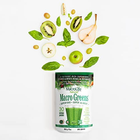 MacroLife Naturals Macro Greens Powder 38 Superfood Probiotic, Antioxidant, Enzyme & Herbal Supplement - Natural Immunity, Energy, Detox - Non-GMO, Vegan, Gluten-Free, Dairy-Free - 10oz (30 Servings)