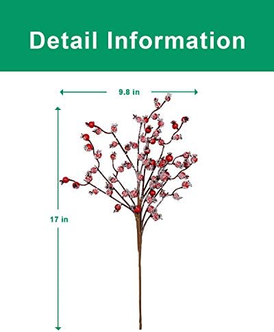 4 Pack Artificial Red Berry Picks - 17 Inch Christmas Frost Red Berries Spray Branches, Christmas Tree Decorations, Winter Holiday Home Decor