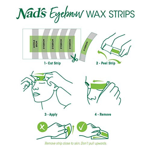 Nad's Eyebrow Wax Strips - Facial Hair Removal for Women - Eyebrow Wax Kit with 6 Eyebrow Waxing Strips + 6 Calming Oil Wipes + 2g Skin Protection Powder, 1 Count