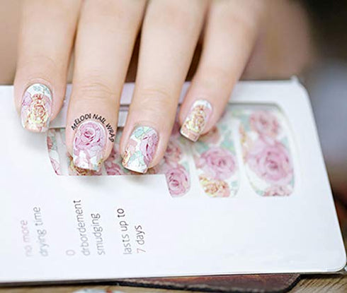 WOKOTO 6 Pieces Flower Adhesive Nail Art Polish Stickers Tips With 1Pc Nail File Fish Nail Wraps Decal Strips Manicure Kit For Women