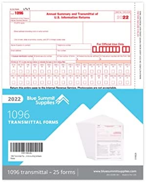 1096 Transmittal 2022 Tax Forms, 25 Pack of 1096 Summary Laser Forms, Compatible with QuickBooks and Accounting Software