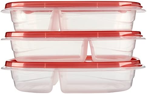 Rubbermaid TakeAlongs Divided Rectangular Food Storage Containers, 3.7 Cup, Tint Chili, 3 Count