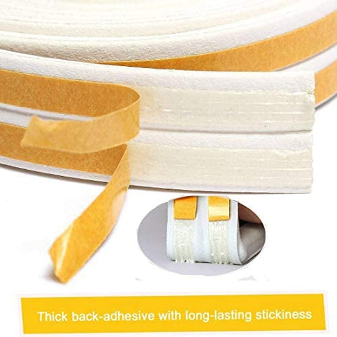Indoor Weather Stripping,Self Adhesive Foam Window Seal Strip for Doors and Windows Weatherstrip Gap Blocker,7/20-Inch x 6/25-Inch x 8-Feet,(2 Seals Total 16Feet) White