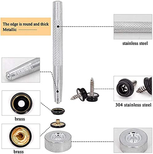 Snap Fasteners Kit, 120 Pcs Stainless Steel Marine Screws Snaps Button Setting Machine, Heavy Duty Replacement Snap Buttons, Snap Fastener Setter Tool Repair Kit for Leather, Boat Canvas Cover, Cloth