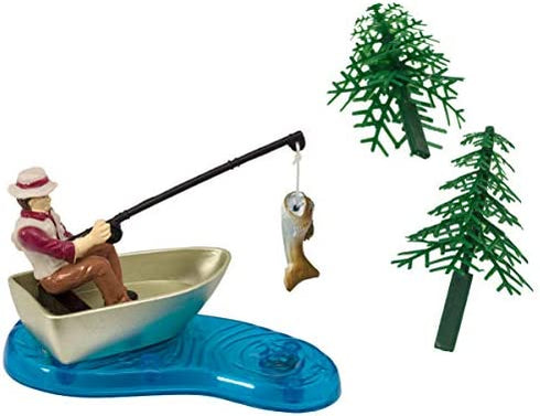 Fisherman Cake Topper & 12 Fishing Lure & Bobber Cupcake Rings