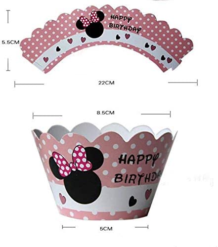 24 Serves Pink Mouse Mini Cupcake Toppers and Wrappers Birthday Cake Decorations for Pink Mouse Pink Mini Mouse Themed Party Baby Shower Supplies and favors