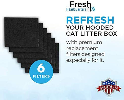 6-Piece Litter Box Filters for Hooded Cat Litter Box – Activated Charcoal Filters Eliminate up to 99% of Litter Box Odors – 6 Inch x 6.5 Inch Trimmable Pads