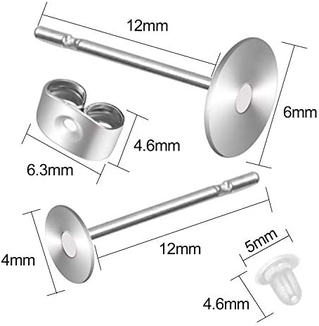 1200 PCS Earring Posts Stainless Steel and Backs with Hypo-allergenic Earring Posts Butterfly and Rubber Bullet Earring Backs for DIY Stud Earring and Jewelry Making