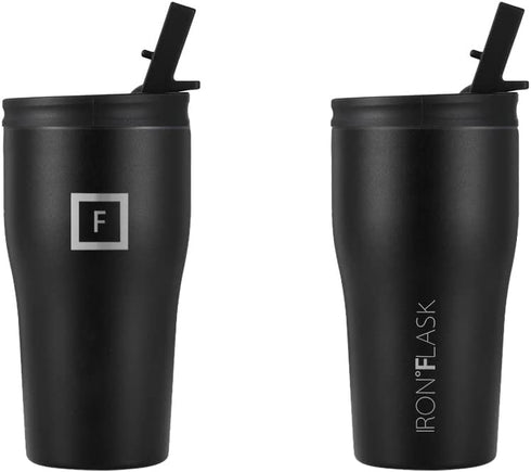 IRON °FLASK Rover Tumbler 2.0 - 16 Oz, 2 Lids (Straw/Flip), Vacuum Insulated Stainless Steel Bottle, Modern Double Walled, Simple Thermo Travel Mug, Hydro Water Metal Canteen - Midnight Black