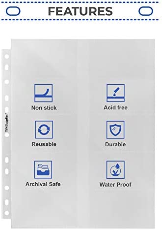 TYH Supplies 500 Slot Heavyweight Business Card Sleeve Sheet Protectors 11 Hole Clear Double Sided 20 Slots Per Page