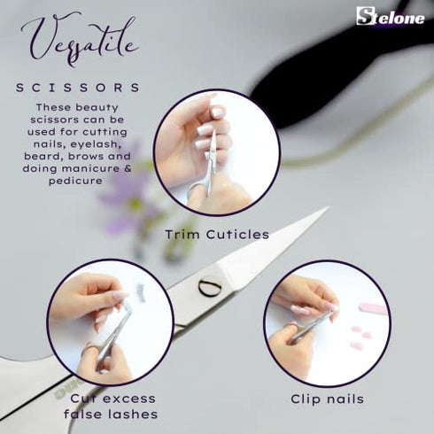 Stelone Cuticle Scissors, Eyebrow Scissors for Women, Stainless Steel Curved Blade Little Manicure Scissors, Brow Scissors & Cosmetic Scissors for Facial Hair & Eyelash Trimming - Best Makeup Scissors