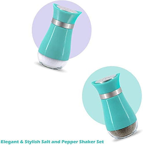 Salt and Pepper Shakers Set Glass Salt & Pepper Dispense for Sea Salt, Black Pepper, Spices-Stylish Pioneer Kitchen Gift for Women Mom Family - Teal