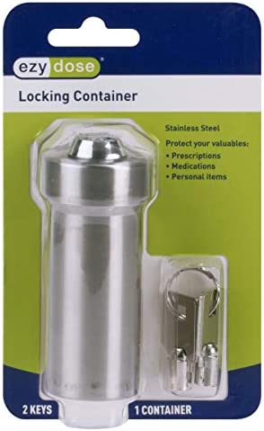 Ezy Dose Pill Box and Medicine, Vitamin Container, Safe for Money & Travel Items, Stainless Steel, 2 Keys with Lock