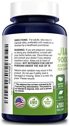 Jiaogulan 9000 mg 180 Veggie Capsules (Extract 20:1, Vegetarian, Non-GMO & Gluten-Free) Gynostemma Pentaphyllum