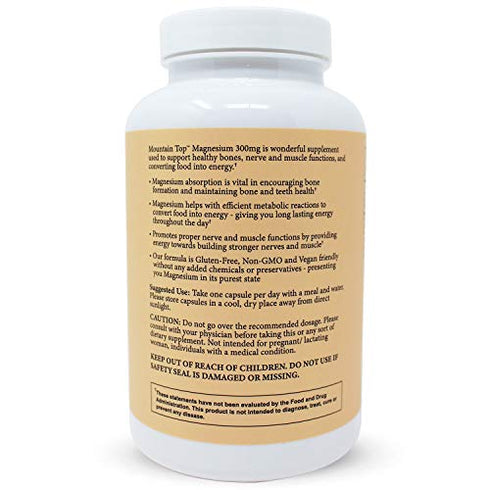 MOUNTAIN TOP Magnesium 300mg Capsules (300 Count) - Magnesium Oxide Mineral Supplement for Nutrition Support