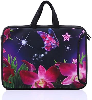 11-Inch to 12-Inch Neoprene Laptop Sleeve Case Bag with shoulder strap For 11", 11.6", 12" Ultrabook/Acer/Asus/Dell/HP/Toshiba/Lenovo/Chromebook (Pink flower)