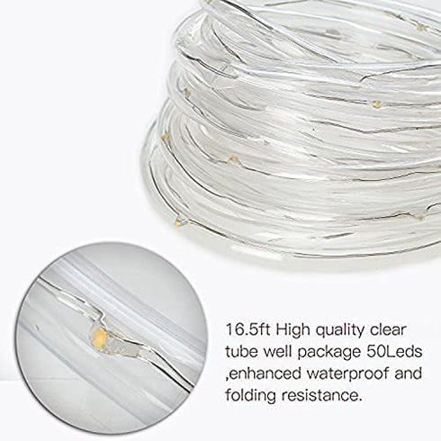 lychee Solar Rope Lights Outdoor 16.5ft 50LED Waterproof Solar Power String w/ Light Outdoor Rope Lights Ideal for Home Garden Party Wedding Decoration (Blue)