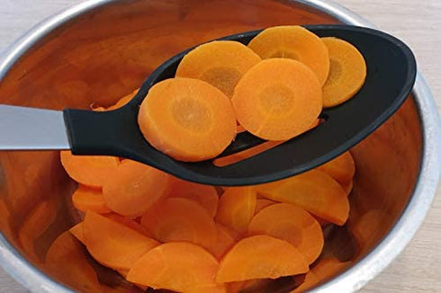Daily Kitchen Slotted Cooking Spoon Heat Resistant Silicone and Stainless Steel Metal - Best Serving Spoon with Rubber Grip - Flexible Silicone Spoon for Non Stick Cookware – Spoons for Cooking