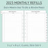 2023 Monthly Planner Refill 5-1/2" x 8-1/4", 12 Months from January 2023 to December 2023, Two Pages Per Month, Ruled Box, Desk Size 4, 7-Hole Punched