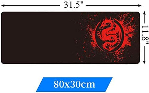 Extended Mouse Pad Anime Dragon Large Gaming Mouse Pad- 31.5x12inch Computer Keyboard Mouse Mat Mousepad Rubber Base and Stitched Edges for Game Players (Red)