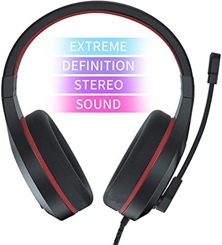 Anivia MH601 Headphones with Microphone LED Wired Headset with Active Noise Canceling Microphone, 3.5mm Audio Jack Stereo Headphone - Red (Game/Work/School)