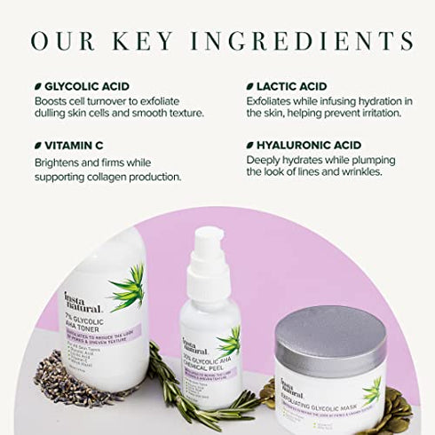 InstaNatural 30% Glycolic Acid AHA BHA Chemical Peel, Glycolic Acid Peel with Vitamin C, Lactic Acid, Hyaluronic Acid and Salicylic Acid, BHA Chemical Exfoliant for Face