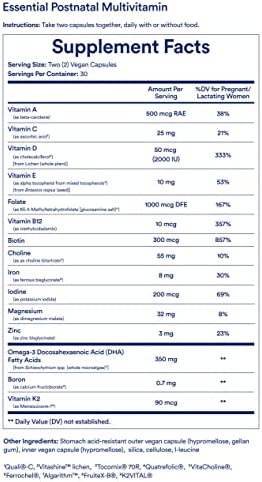 Ritual Postpartum Essentials Multivitamin with Omega-3 DHA & Choline for Lactation Support, Vitamin A, C, D3 & Zinc for Immune Function Support*, B12, Iodine, Biotin, Mint Essenced, 60 Vegan Capsules