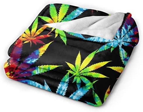 Super Soft Sherpa Plus Velvet Throw Wrap Cover Wrap Sheet for Sofa Couch Winter/Autumn, Tie Dye Cannabis Weed Leaves Queen Size Camping Blankets Throw Wearable Blankets