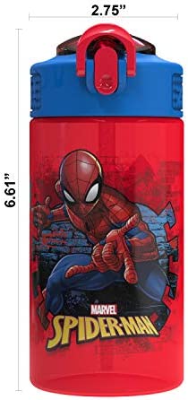 Zak Designs Marvel SpiderMan Kids Spout Cover and Built-in Carrying Loop Made of Plastic, Leak-Proof Water Bottle Design (16 oz, BPA-Free)