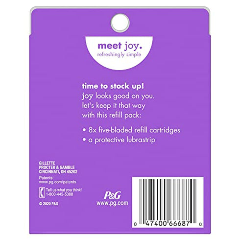 joy Womens Razor Blade Refills, 8 Count, Purple, Lubrastrip to Help Avoid Skin Irritation
