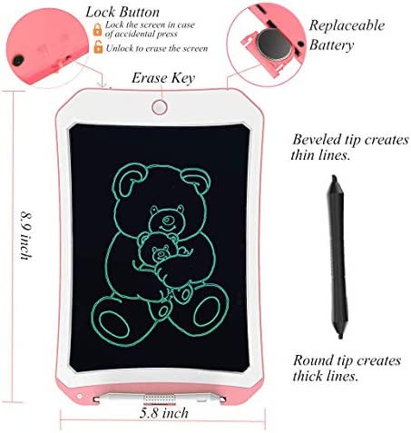 JRD&BS WINL 8.5 in Drawing Tablet Doodle Pad Toys for Kids Birthday Gift for 4-13 Yr Old Writing Tablet with Stylus Smart Paper for Drawing Writer, for Teen Boys Girls (Pink White D01)