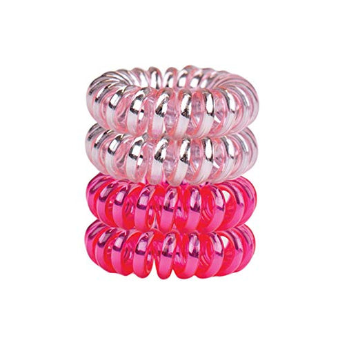 Kitsch Holiday Gift Spiral Hair Ties | Coil Hair Ties | Phone Cord Hair Ties | Hair Coils - 4 Pcs | Metallic Pink Crush