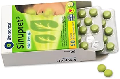 Sinupret Adult Strength Sinus + Immune Support All Natural, Fast Acting Herbal Nasal Passage & Immunity Boost Supplement with Verbena & Elder Flower - 50 Tablets