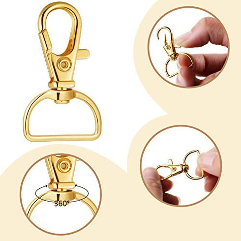 100 Pieces Swivel Clasps Snap Hooks and D Rings Keychain Clip Hook Lobster Claw Clasp for Keychain Making and Sewing Project (20 mm Outside Width) (24 mm Outside Width)
