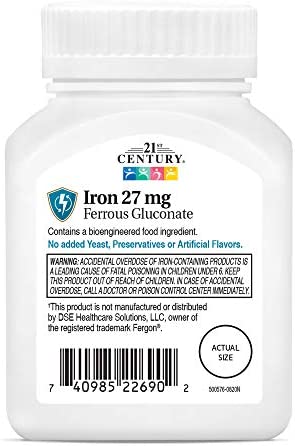 21st Century Iron 27 Mg Ferrous Gluconate Tablets, 110Count