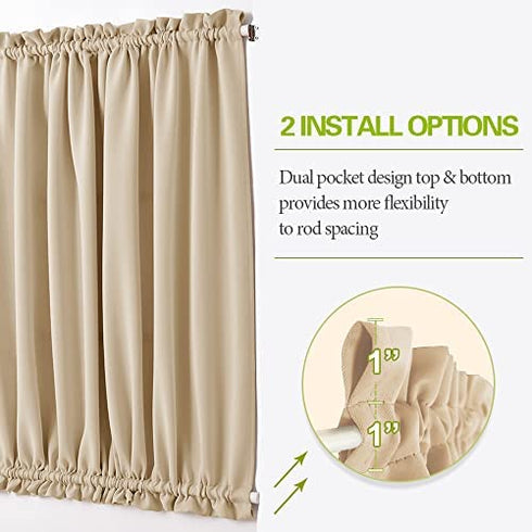 PONY DANCE Sidelight Door Curtain - Blackout Patio Panel Top and Bottom Rod Pocket French Door Curtain for Privacy Bonus Tiebacks, 25 x 72-inch, Biscotti Beige, Single Piece