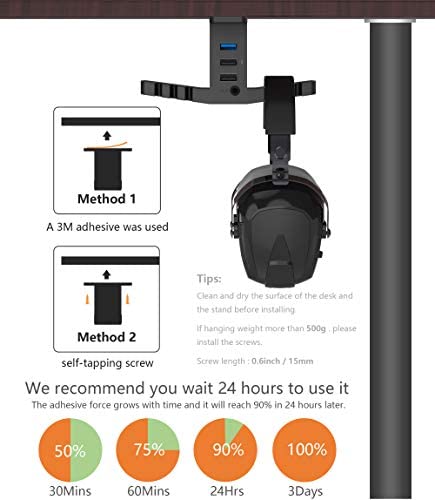 cozoo Headphone Stand with USB Hub Under Desk Headset Hanger Mount Dual Hook Holder with 3 USB Ports(usb3.0+usb2.0) and 3.5mm Jack AUX Port(Audio/Mic) External Sound Card for Gamer, DJ Earphone