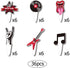 L.CLOVERBN 36Pcs Rock & Roll Musical Cupcake Topper, Guitar, Note, Disc,Hot Music Elements Cake Decoration for Rock Music Party Supplies.2 Sides