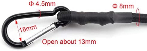 2pcs 48x1/3 Inch Bungee Cord with Hook Heavy Duty Straps 2 Climbing Hooks Strong Elastic Rope Shock Cord Tie Down Set Black
