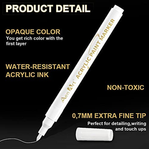 Acrylic Paint Pens, 12 Pack White Paint Pen for Rocks Painting | 0.7mm Acrylic Marker Pen for Stone Ceramic Glass Wood Plastic Glass Metal Canvas, Drawing
