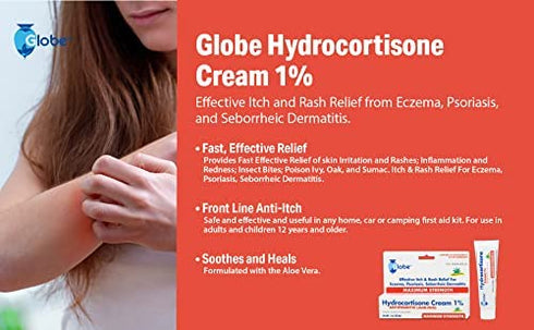 (3 Pack) Globe Hydrocortisone Maximum Strength Cream 1% w/ Aloe, Anti-Itch Cream for Redness, Swelling, Itching, Rash & Dermatitis, Bug/Mosquito Bites, Eczema, Hemorrhoids & More