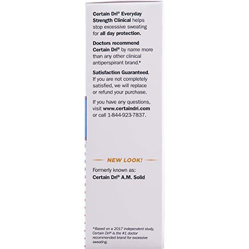Certain Dri Everyday Strength Clinical Antiperspirant Solid Deodorant, Hyperhidrosis Treatment for Men & Women, Morning Fresh, 2.6oz, 1 Pack