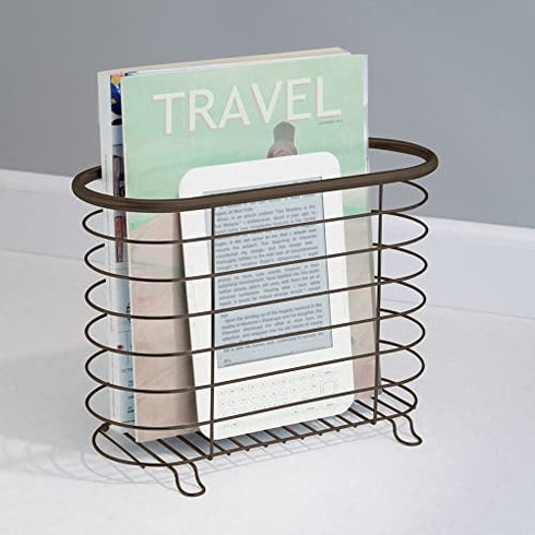 mDesign Steel Magazine Holder Storage Organizer Bin - for Bathroom, Living Room, Home Office Organization - Holds Papers, Books, Files, Folders - Omni Collection - Bronze