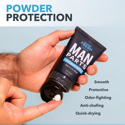 Super Fresh Man Parts Ball Deodorant For Men - 2-in-1 Deodorant & Powder Lotion that Deodorizes and Stops Sticky, Itchy, Smelly Man Parts - Aluminum Free, No Talc, No Parabens - Dermatologist Tested - Made in USA - 4 fl oz Tube (2 Pack)