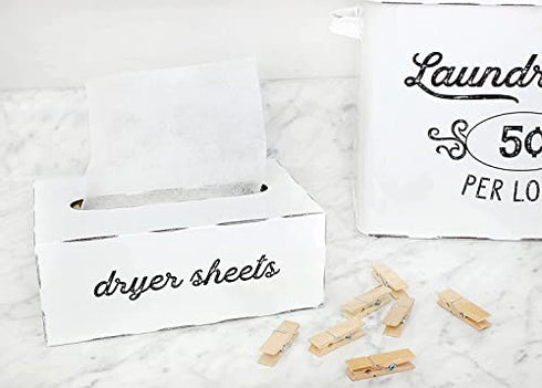 AuldHome Dryer Sheet Dispenser; Countertop Rustic White Fabric Softener Sheet Holder for Laundry Room