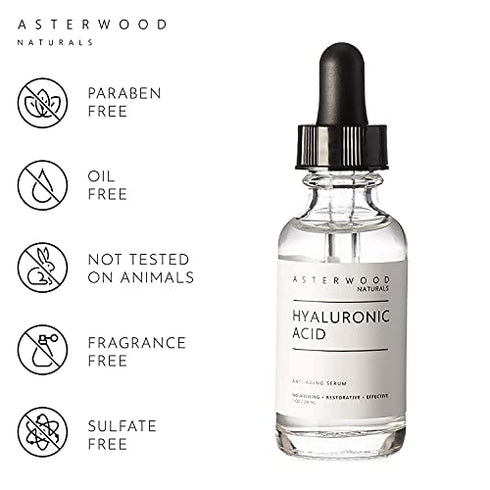 Asterwood Pure Hyaluronic Acid Serum for Face; Plumping Anti-Aging Face Serum, Hydrating Facial Skin Care Product, Fragrance Free, Pairs Well with Vitamin C Serum & Retinol Serum, 118ml/4 oz