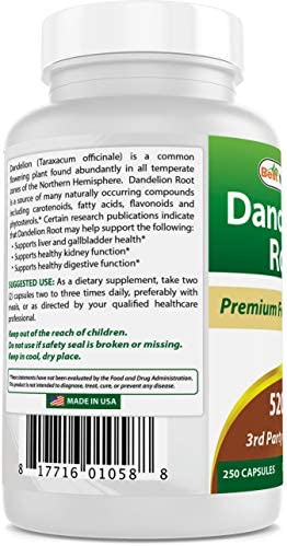 Best Naturals Dandelion Root 520 mg 250 Capsules