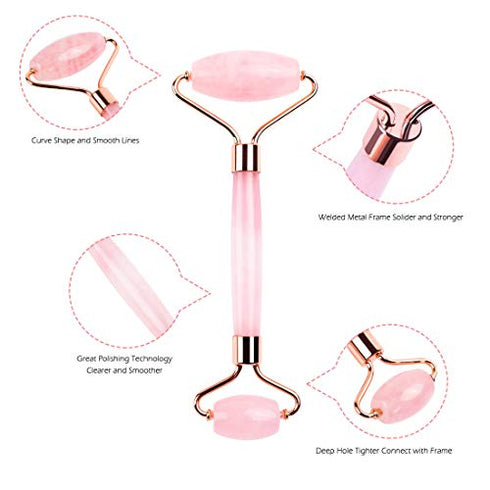 Deciniee Rose Quartz Face Roller,Authentic Jade Roller for Face Massage Gift Set,Anti-aging Facial Roller Jade and Rose Quartz Beauty Eye Roller-Rejuvenate Skin and Remove Wrinkles