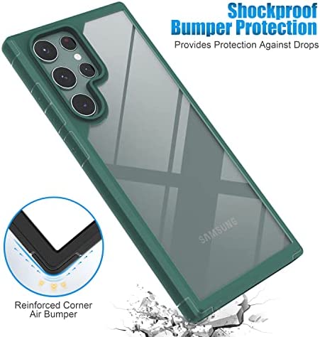 Casus Shockproof Designed for Samsung Galaxy S22 Ultra Case Clear Translucent Hard Back with Soft Bumper Edge Slim Protective Thin Phone Cover Compatible for Samsung S22 Ultra 5G Case (Green)